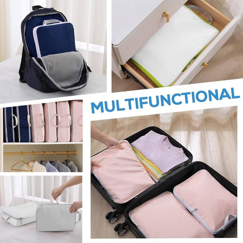 OPLEBEPE Compression Packing Cubes, 6 Set Packing Cubes for Travel Compression, Lightweight Compressible Package Organizer for Carry On and Suitcases, White and Green - Image 5